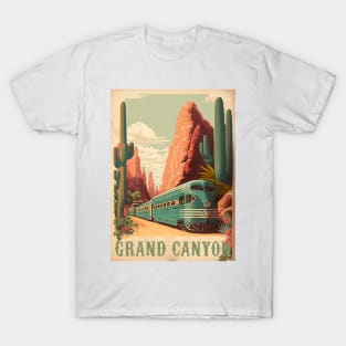 Grand Canyon Train Vintage Travel Art Poster T-Shirt